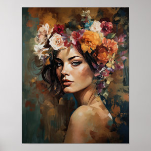Frau mit Blume Head Art Print Poster
