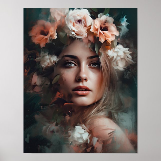 Frau mit Blume Head Art Print Poster (Vorne)