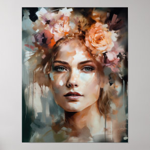 Frau mit Blume Head Art Print Poster