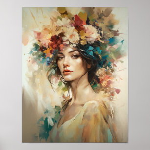 Frau mit Blume Head Art Print Poster
