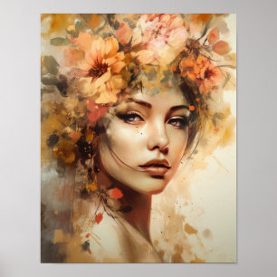 Frau mit Blume Head Art Print Poster