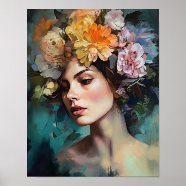 Frau mit Blume Head Art Print Poster (Vorne)
