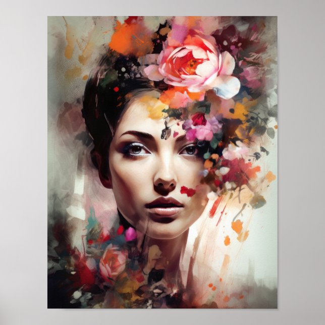 Frau mit Blume Head Art Print Poster (Vorne)