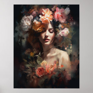 Frau mit Blume Head Art Print Poster