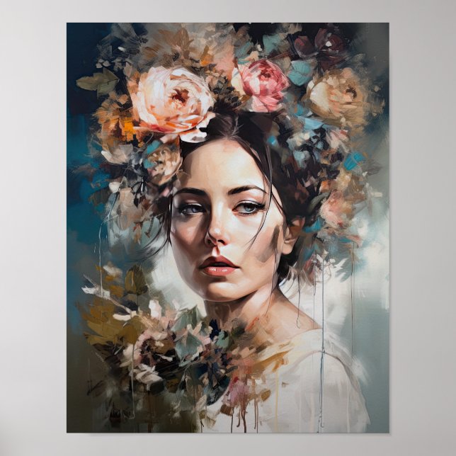 Frau mit Blume Head Art Print Poster (Vorne)