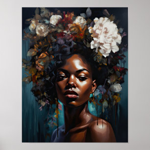 Frau mit Blume Head Art Print Poster