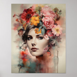 Frau mit Blume Head Art Print Poster