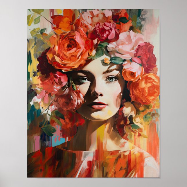 Frau mit Blume Head Art Print Poster (Vorne)