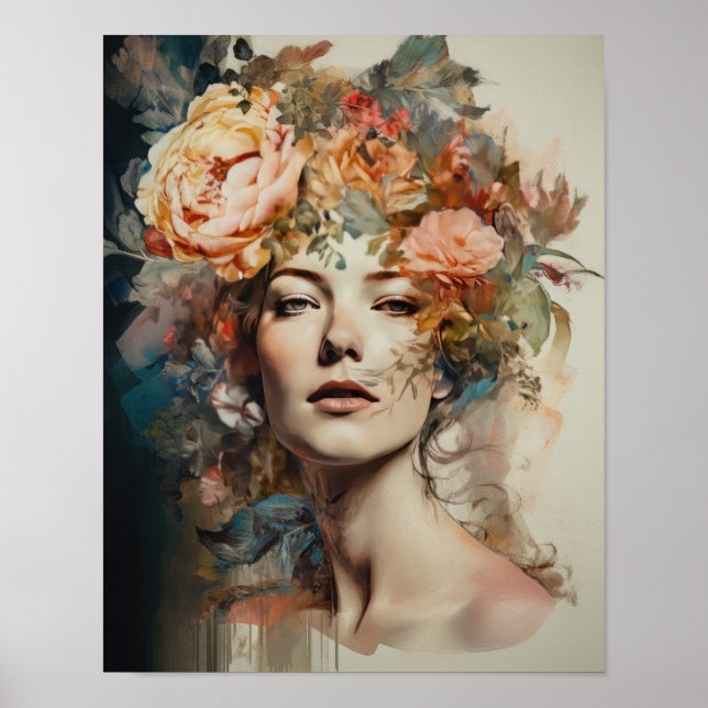 Frau mit Blume Head Art Print Poster (Vorne)