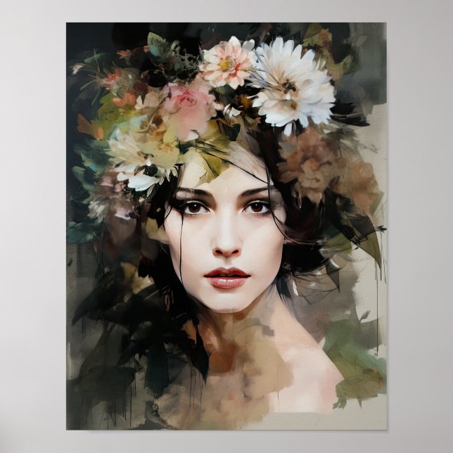 Frau mit Blume Head Art Print Poster (Vorne)
