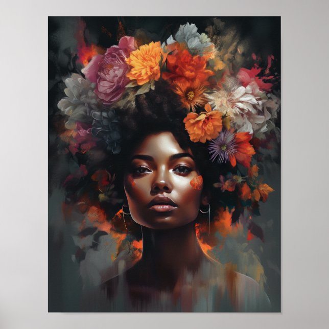 Frau mit Blume Head Art Print Poster (Vorne)