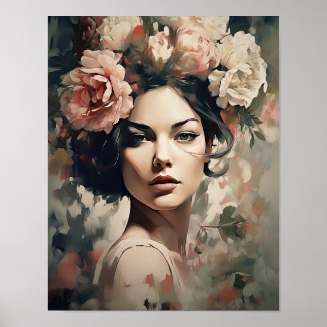 Frau mit Blume Head Art Print Poster (Vorne)