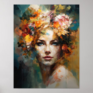 Frau mit Blume Head Art Print Poster