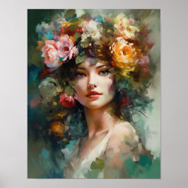 Frau mit Blume Head Art Print Poster