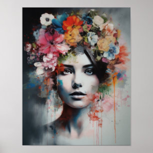 Frau mit Blume Head Art Print Poster