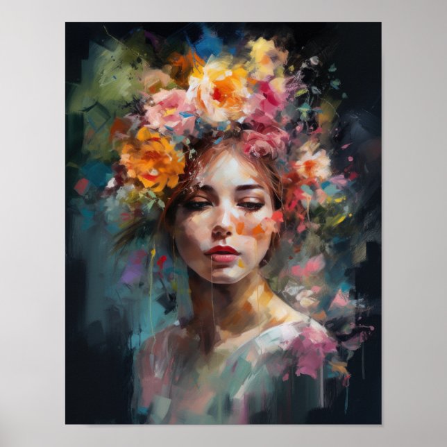 Frau mit Blume Head Art Print Poster (Vorne)