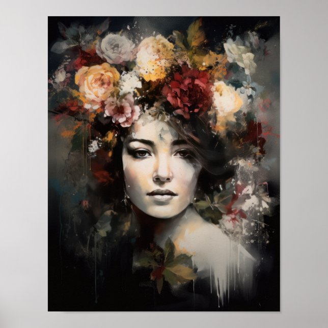 Frau mit Blume Head Art Print Poster (Vorne)
