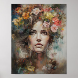 Frau mit Blume Head Art Print Poster