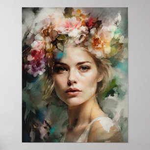Frau mit Blume Head Art Print Poster