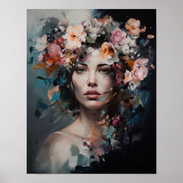Frau mit Blume Head Art Print Poster (Vorne)