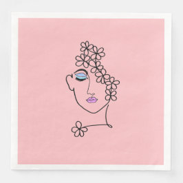 Frau mit Blume Linie Art Pink Serviette