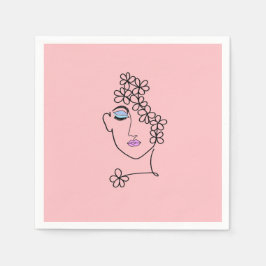 Frau mit Blume Linie Art Pink Serviette