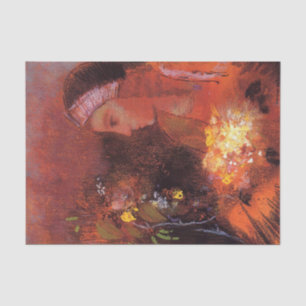 Frau mit Blume von Odilon Redon Seidenpapier
