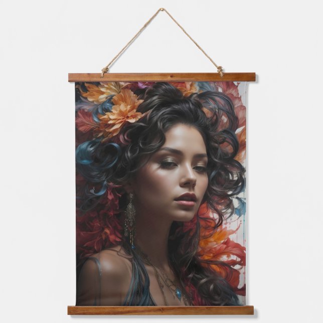 Frau mit Blume Wandteppich Mit Holzrahmen (Vorderseite)