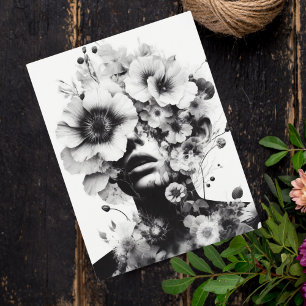 Frau mit Blumen auf ihrem Geist KI-Kunstwerk Fanta Postkarte