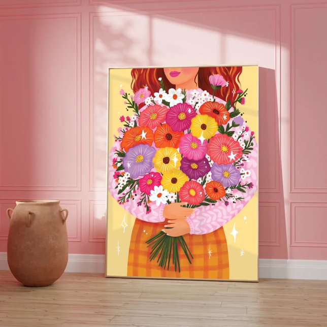 Frau mit Blumen Farbige Illustration Lady Kunst Poster (Von Creator hochgeladen)