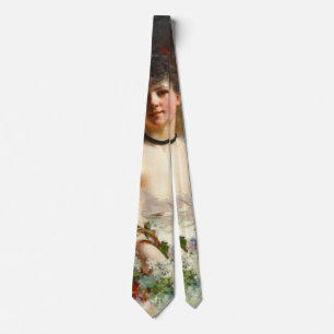 Frau mit Blumen-Korb 1850 Krawatte