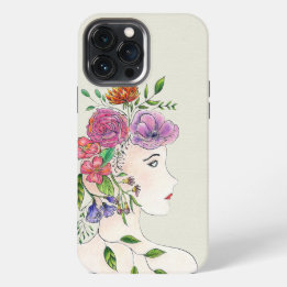 Frau mit Blumenillustration iPhone 13 Pro Max Hülle