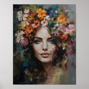 Frau mit Blumenkopf Kunstposter Druck Poster