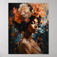 Frau mit Blumenkopf Kunstposter Druck