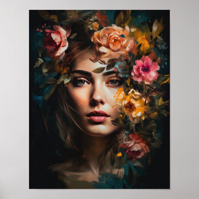 Frau mit Blumenkopf Kunstposter Poster (Vorne)