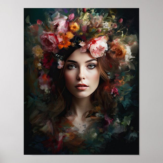 Frau mit Blumenkopf Kunstposter Poster (Vorne)