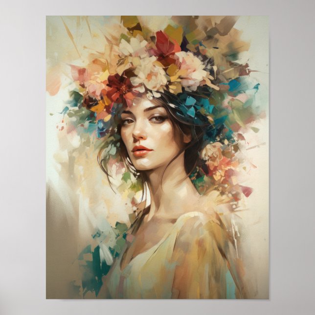 Frau mit Blumenkopf Kunstposter Poster (Vorne)