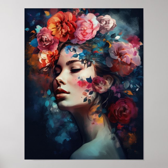 Frau mit Blumenkopf Kunstposter Poster (Vorne)