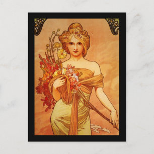 Frau mit Blumenstrauß Postkarte