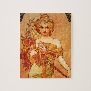 Frau mit Blumenstrauß Puzzle
