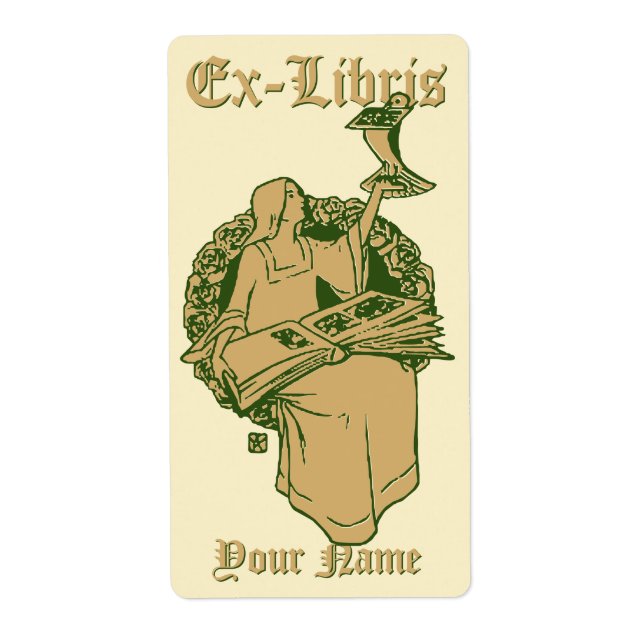 Frau mit Buch & Bird Ex Libris Vorlage (Vorne)