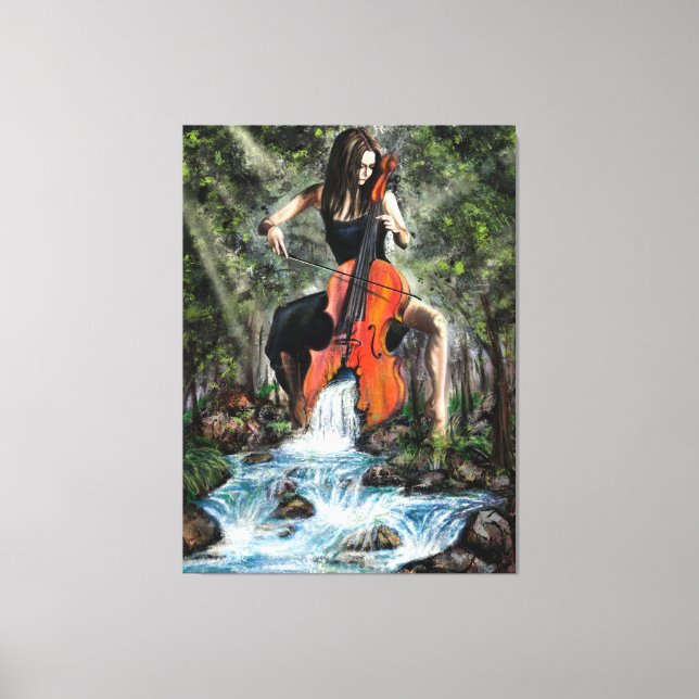 Frau mit Cello in Nature Canvas Print - Malerei Leinwanddruck (Vorderseite)