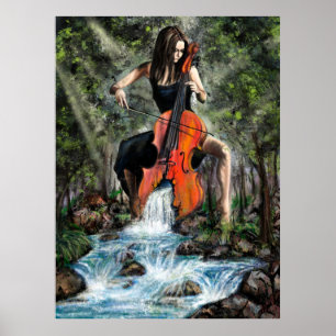 Frau mit Cello in Nature Poster - Malerei