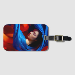 Frau mit Cobalt Blue Veil im Hintergrund Orange Gepäckanhänger