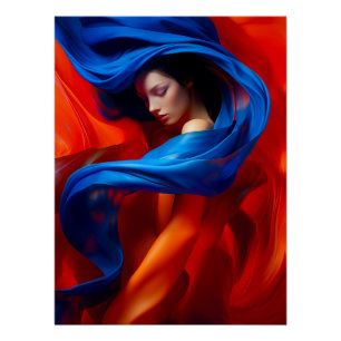 Frau mit Cobalt Blue Veil im Hintergrund Orange Poster