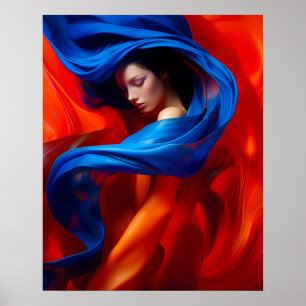 Frau mit Cobalt Blue Veil im Hintergrund Orange Poster