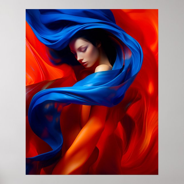 Frau mit Cobalt Blue Veil im Hintergrund Orange Poster (Vorne)