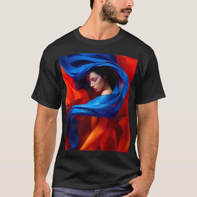 Frau mit Cobalt Blue Veil im Hintergrund Orange T-Shirt (Vorderseite)