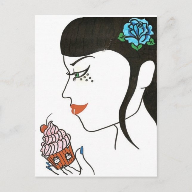 Frau mit Cupcake Postkarte (Vorderseite)