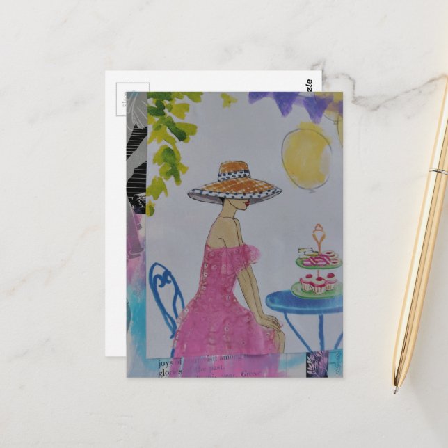 Frau mit Cupcakes Collage Postkarte (Vorderseite/Rückseite Beispiel)